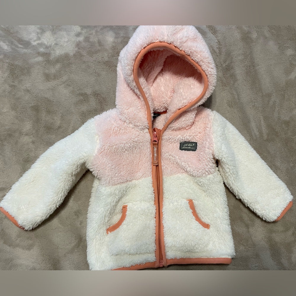 Pink and White Fleece Hooded Jacket